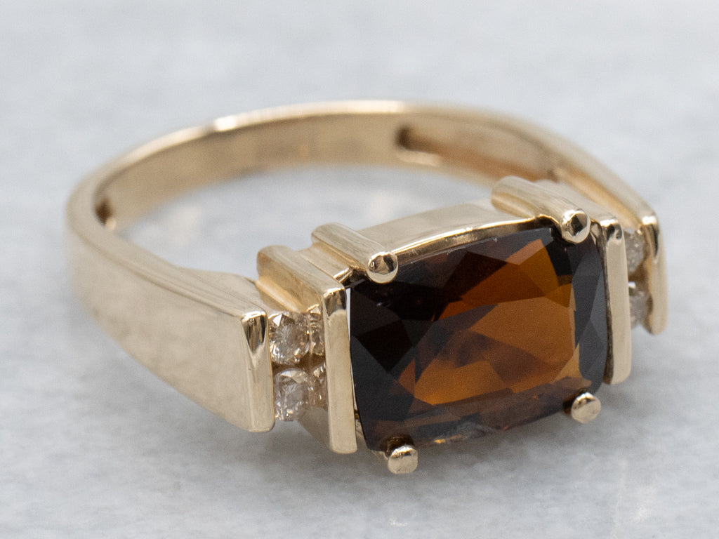 East-West Set Dravite Tourmaline and Diamond Gold Ring