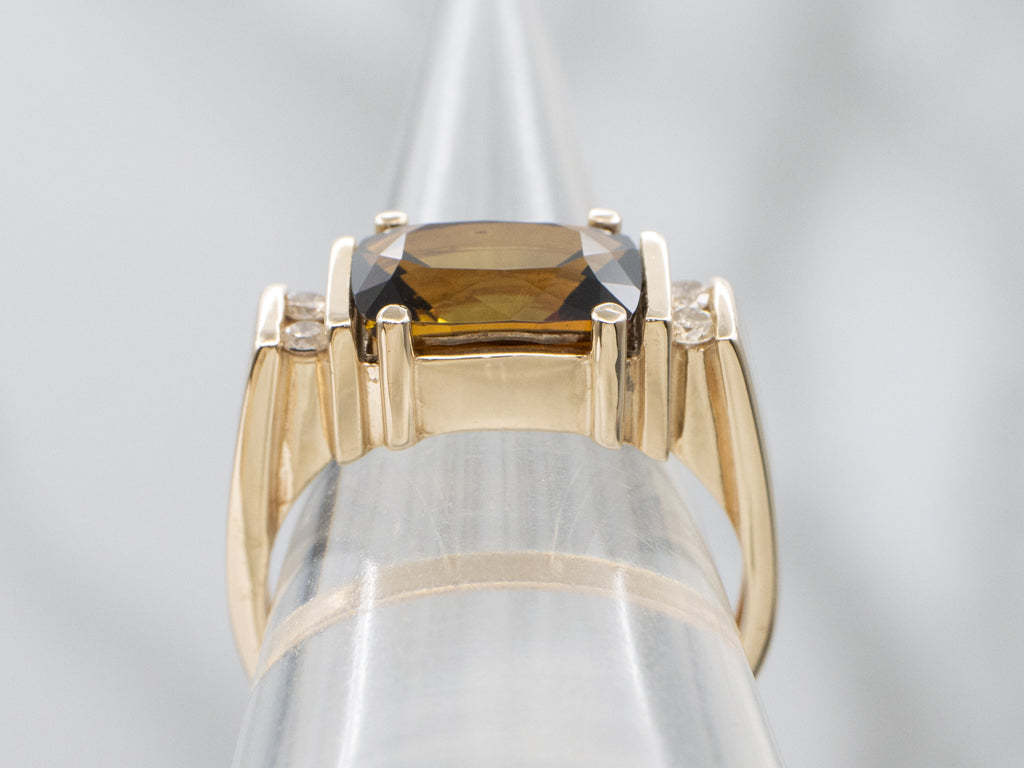 East-West Set Dravite Tourmaline and Diamond Gold Ring