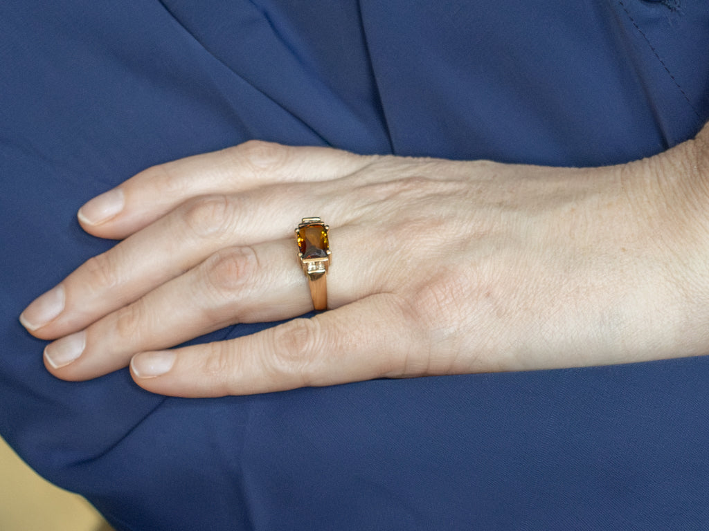 East-West Set Dravite Tourmaline and Diamond Gold Ring