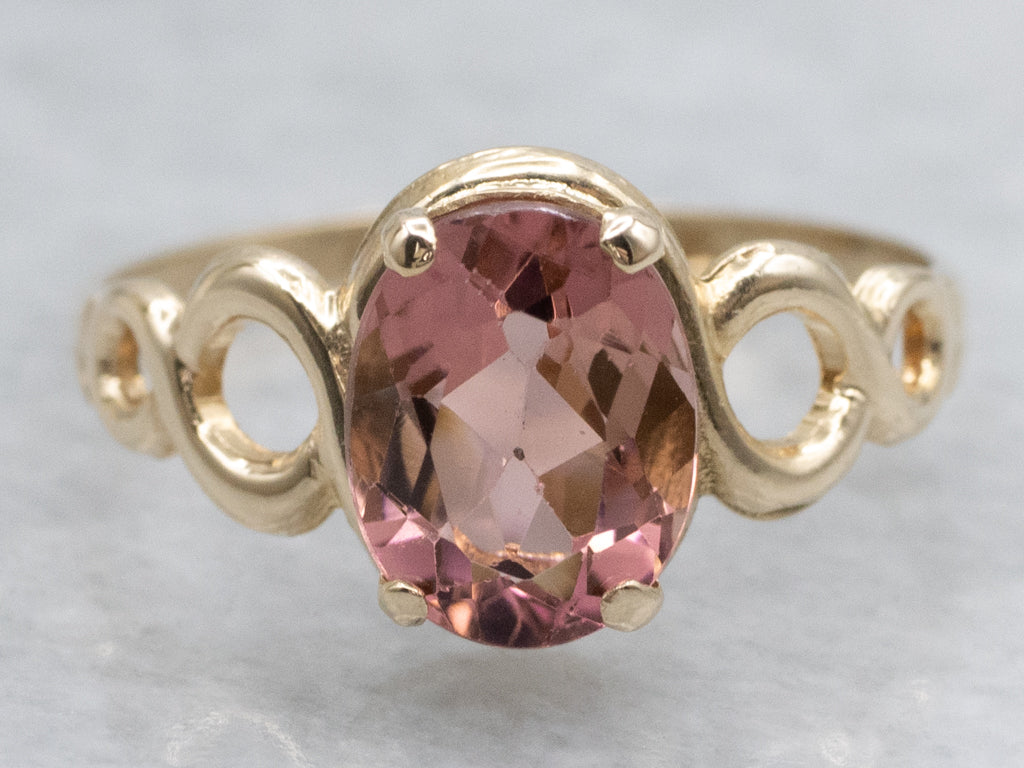 Pink Tourmaline in Looping Gold Solitaire Ring