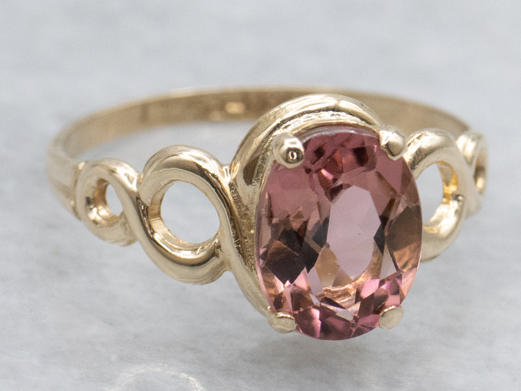 Pink Tourmaline in Looping Gold Solitaire Ring