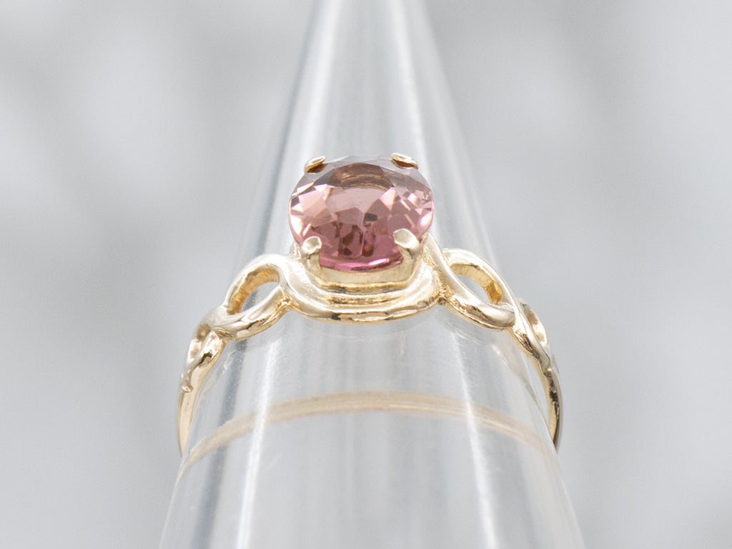 Pink Tourmaline in Looping Gold Solitaire Ring