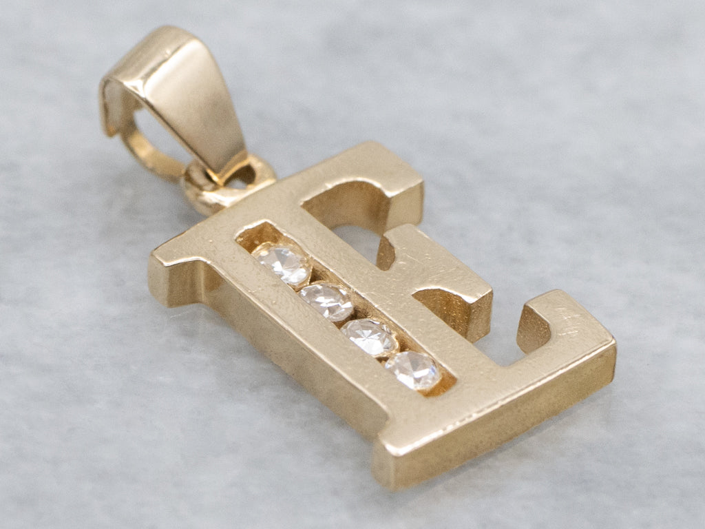 Polished Gold Diamond Letter "E" Initial Pendant