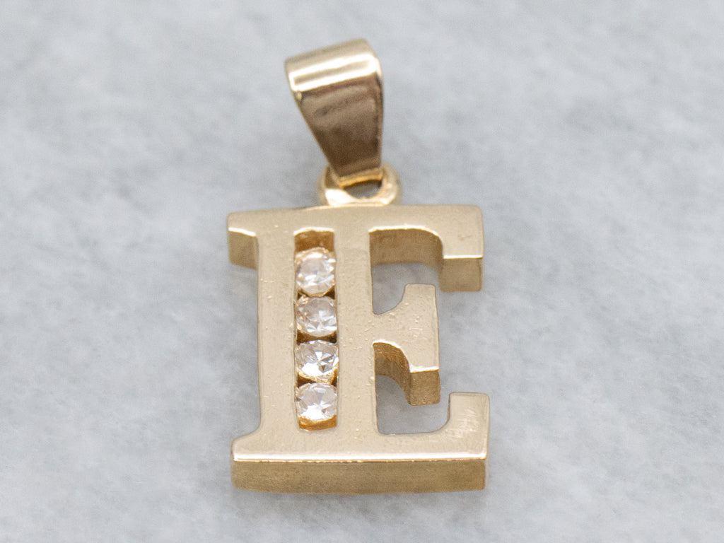 Polished Gold Diamond Letter "E" Initial Pendant
