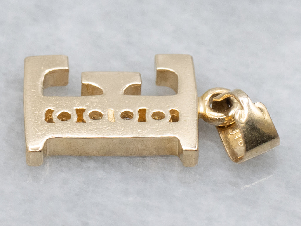 Polished Gold Diamond Letter "E" Initial Pendant