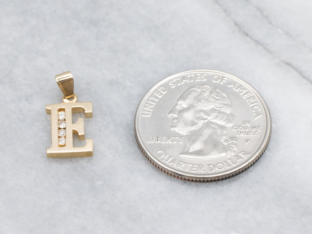 Polished Gold Diamond Letter "E" Initial Pendant