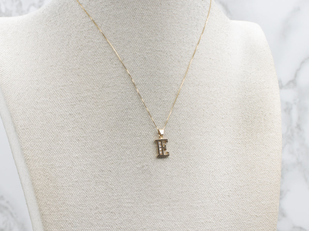 Polished Gold Diamond Letter "E" Initial Pendant