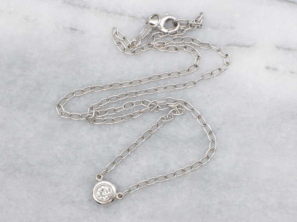 White Gold Bezel-Set Diamond Paperclip Chain Necklace