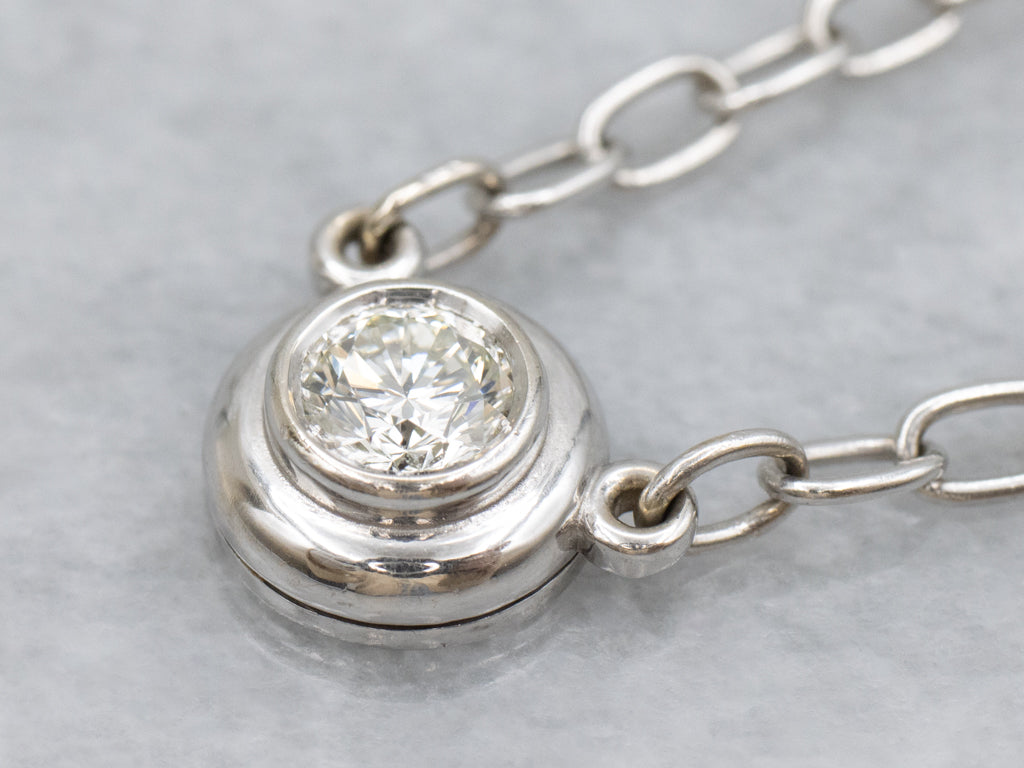 White Gold Bezel-Set Diamond Paperclip Chain Necklace
