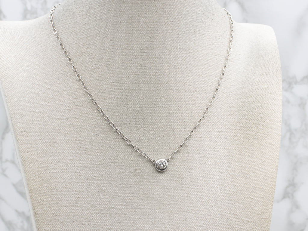White Gold Bezel-Set Diamond Paperclip Chain Necklace
