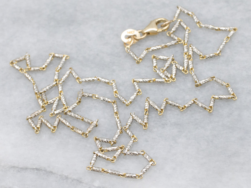 Faceted Italian Two-Tone Gold Bar Link Chain