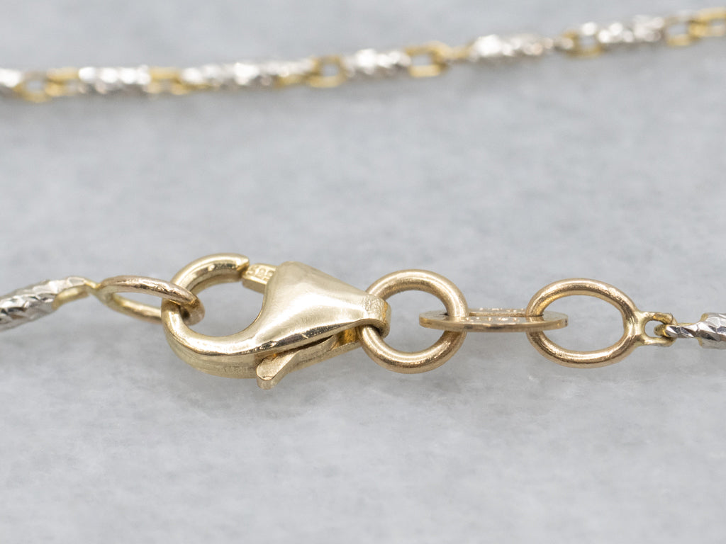 Faceted Italian Two-Tone Gold Bar Link Chain