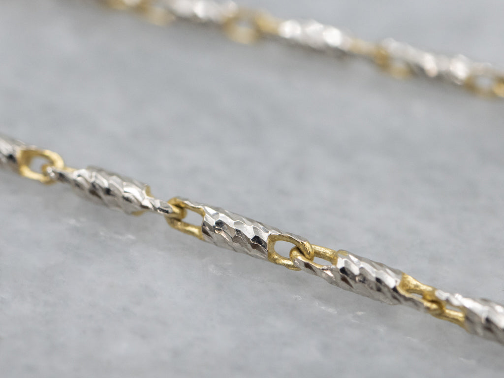 Faceted Italian Two-Tone Gold Bar Link Chain