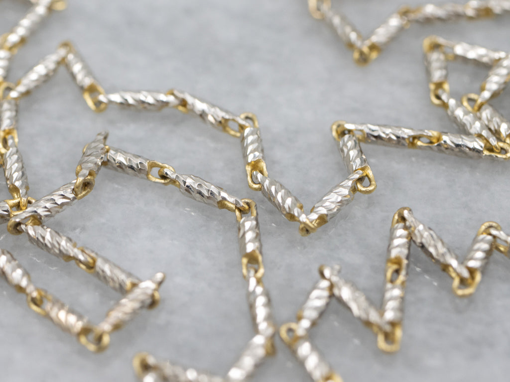 Faceted Italian Two-Tone Gold Bar Link Chain