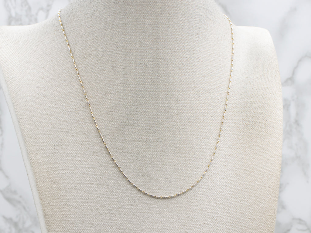 Faceted Italian Two-Tone Gold Bar Link Chain