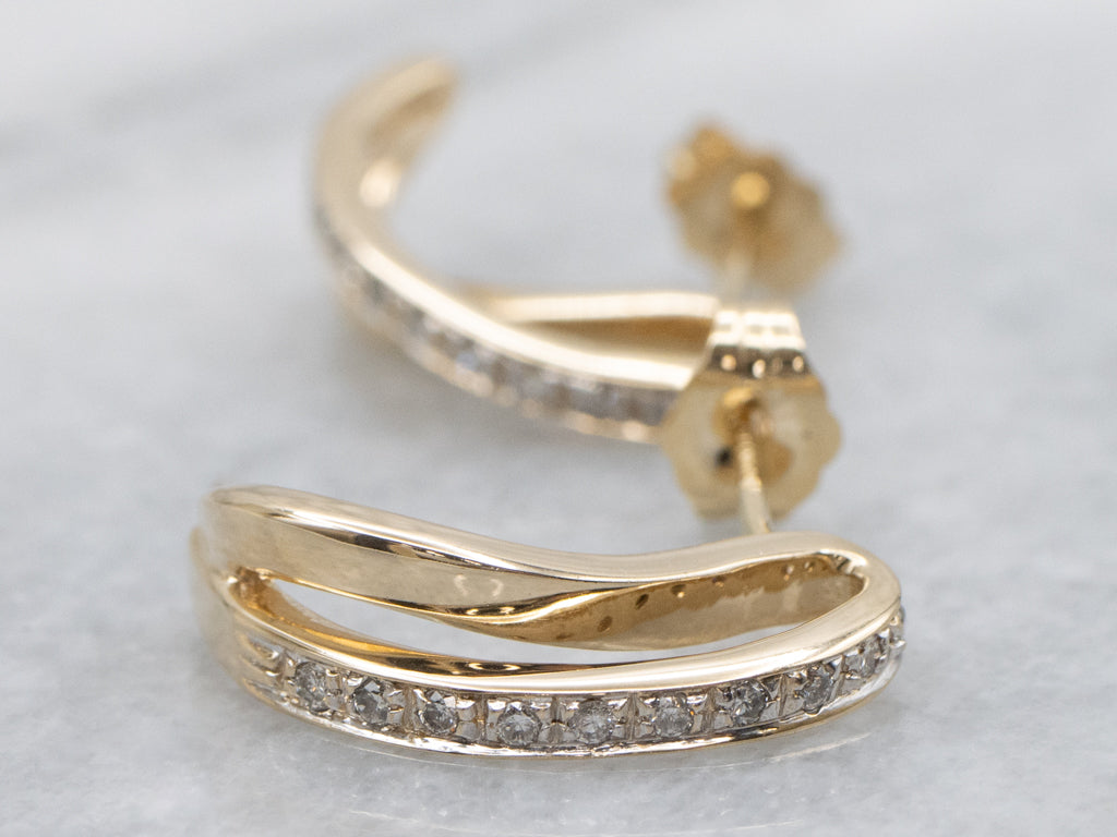 Looping Yellow Gold Diamond Drop Earrings