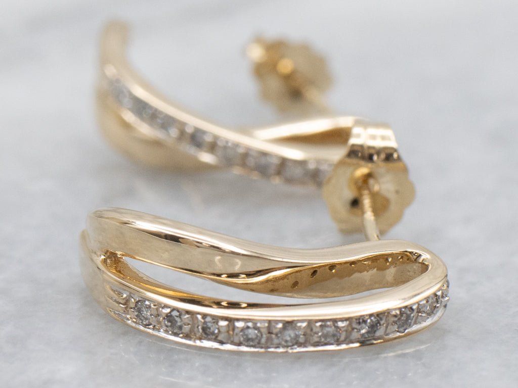Looping Yellow Gold Diamond Drop Earrings