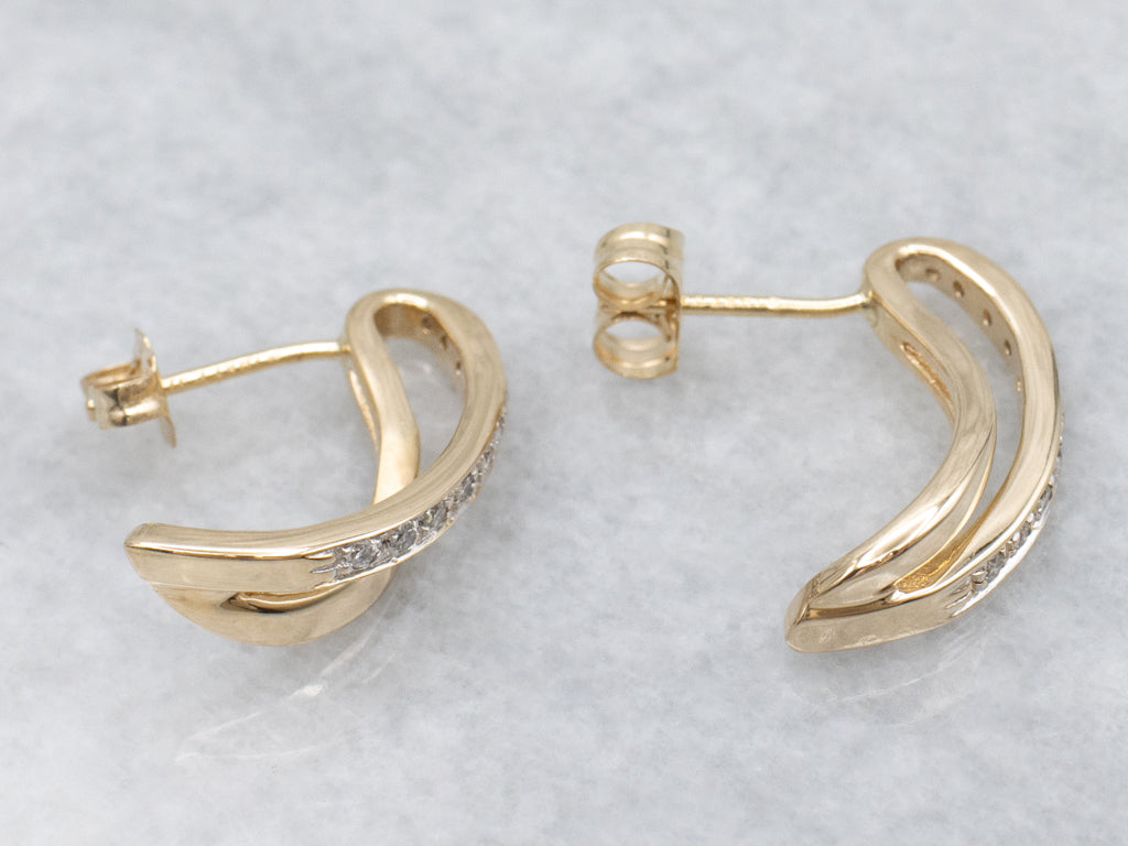 Looping Yellow Gold Diamond Drop Earrings