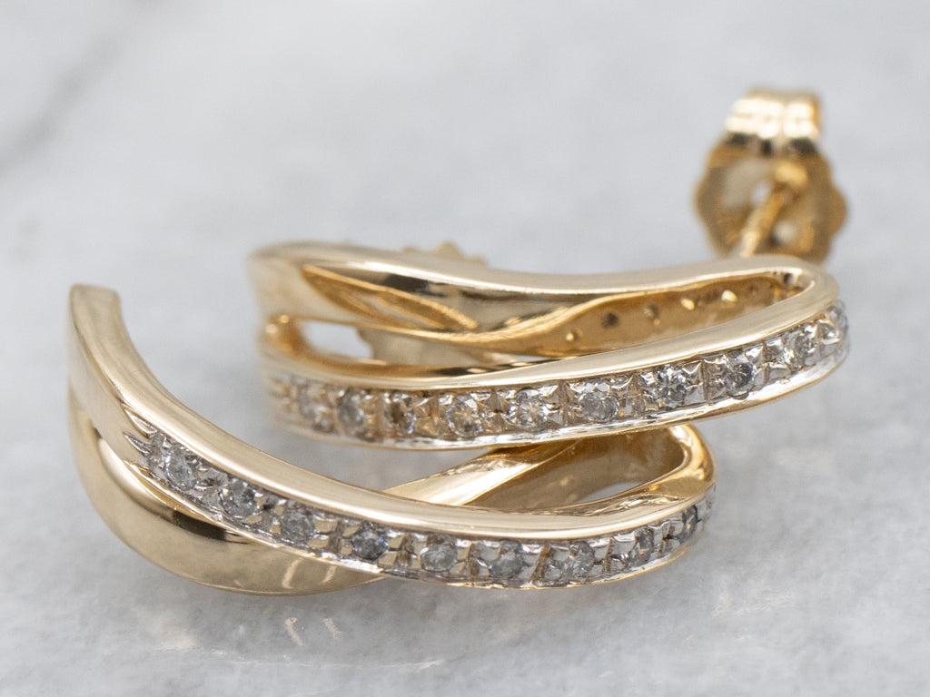 Looping Yellow Gold Diamond Drop Earrings