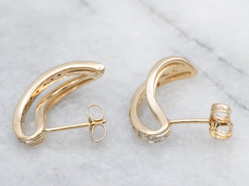 Looping Yellow Gold Diamond Drop Earrings
