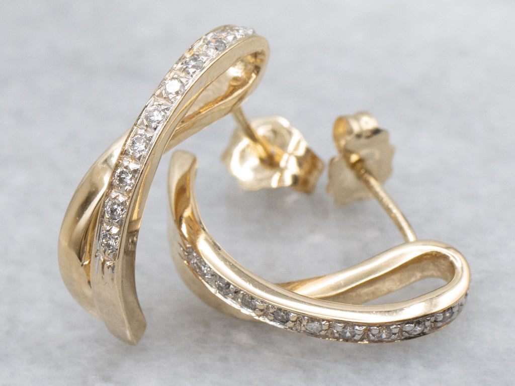 Looping Yellow Gold Diamond Drop Earrings