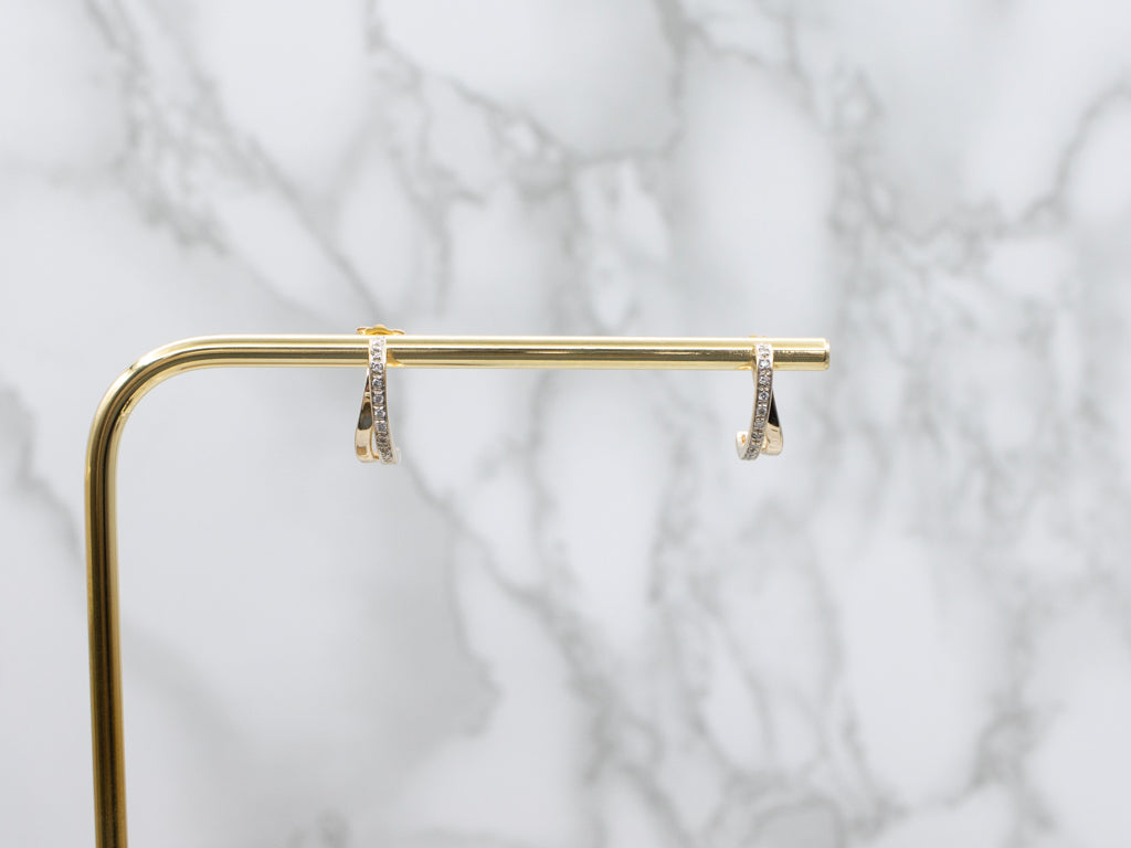 Looping Yellow Gold Diamond Drop Earrings