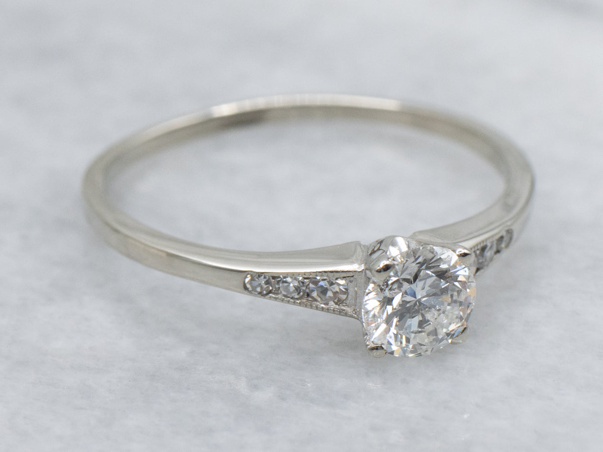 Vintage White Gold Round Brilliant Diamond Engagement Ring