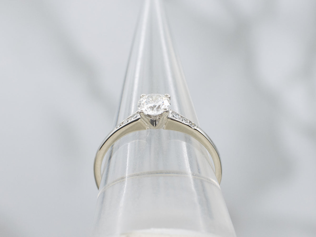 Vintage White Gold Round Brilliant Diamond Engagement Ring