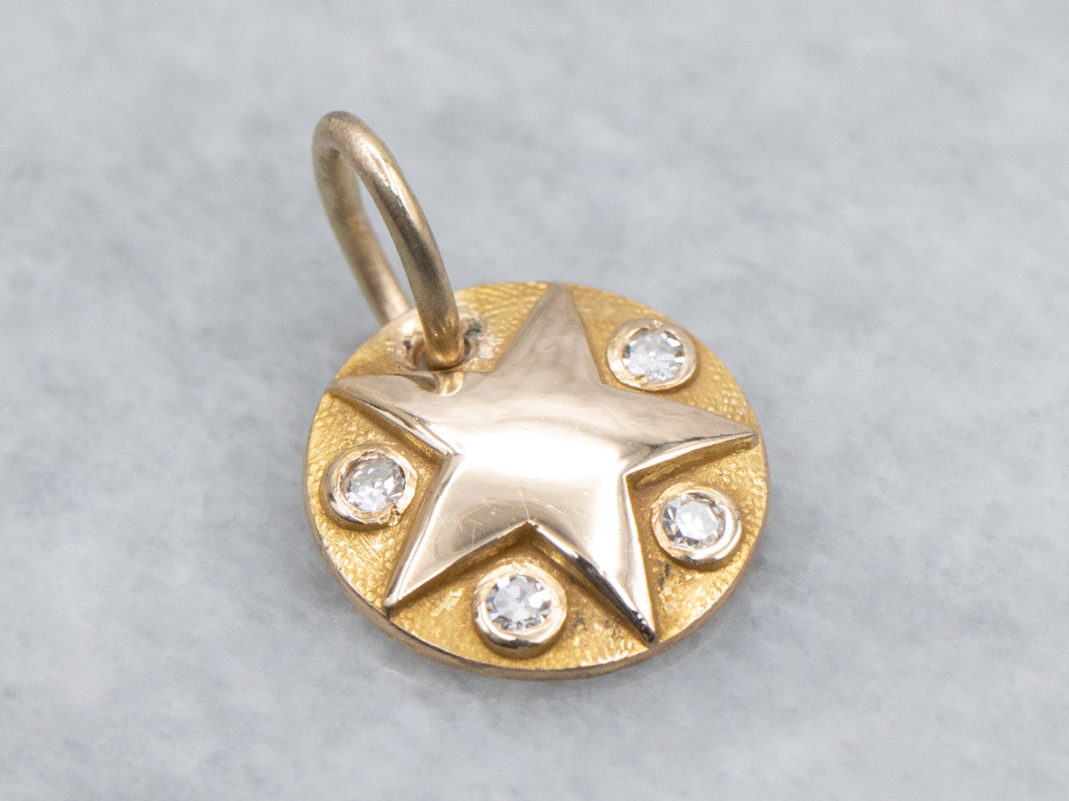 Vintage Two-Tone Gold Diamond Star Disc Pendant