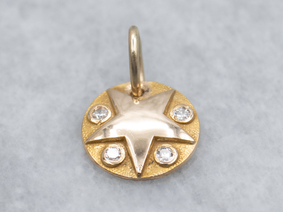 Vintage Two-Tone Gold Diamond Star Disc Pendant