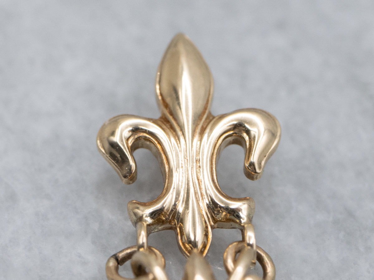 Vintage Black Onyx and Diamond Fleur de Lis Drop Pendant