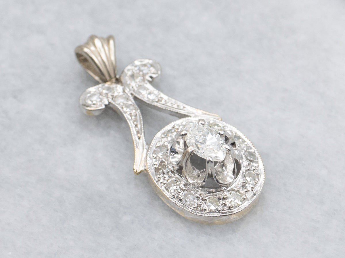 Floral Marquise-Cut Diamond Halo Drop Pendant