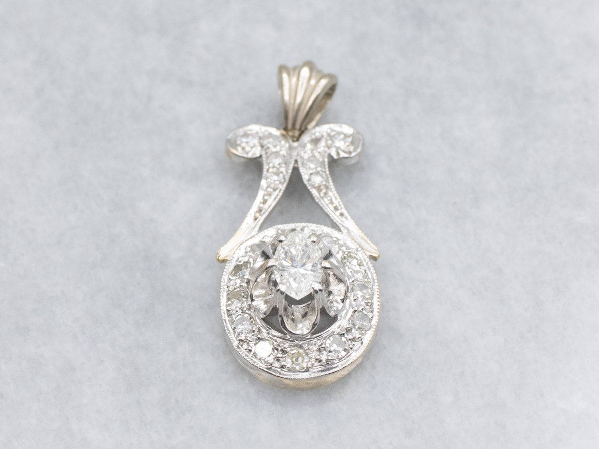Floral Marquise-Cut Diamond Halo Drop Pendant