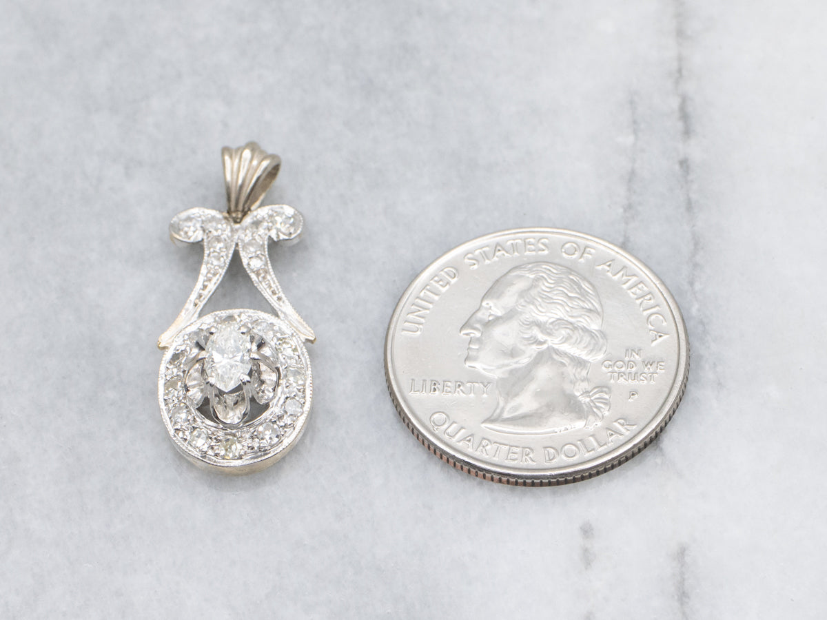 Floral Marquise-Cut Diamond Halo Drop Pendant