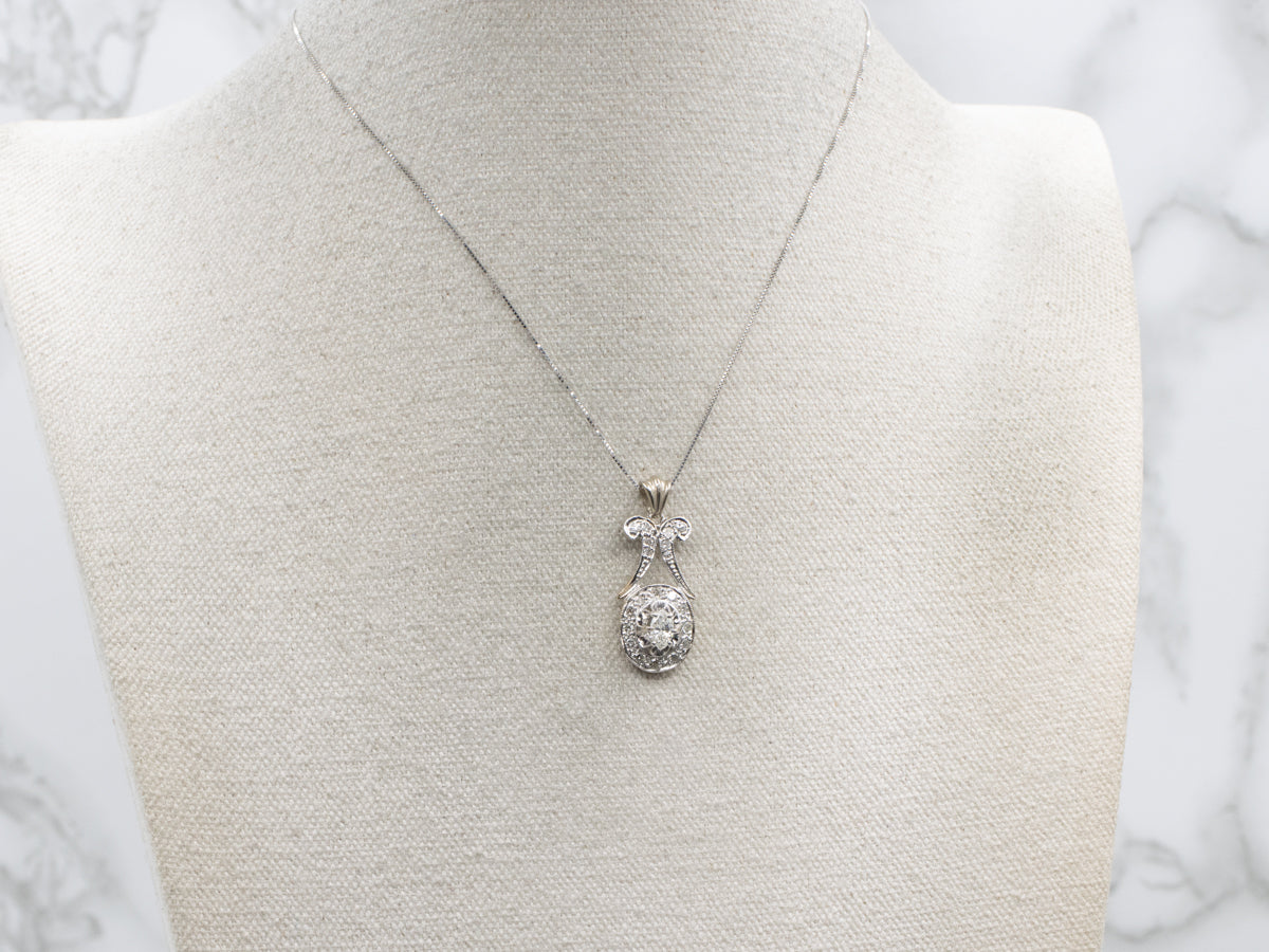 Floral Marquise-Cut Diamond Halo Drop Pendant