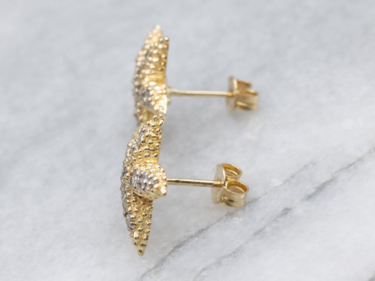 Textured Gold Starfish Diamond Stud Earrings