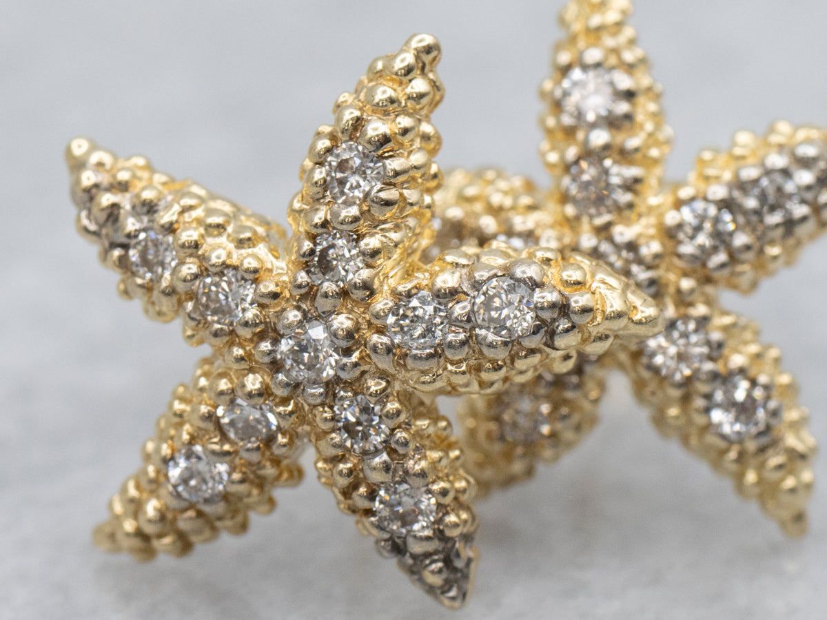 Textured Gold Starfish Diamond Stud Earrings