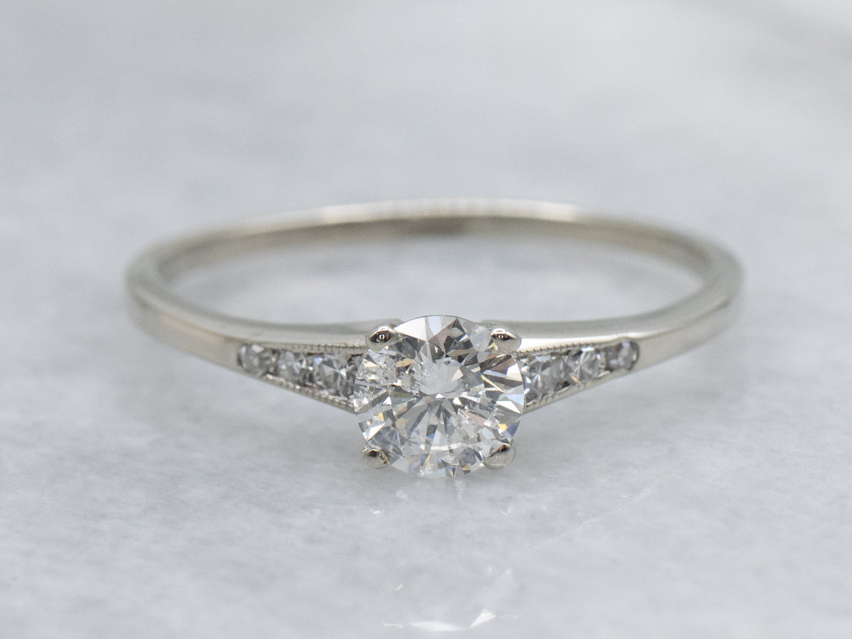 Vintage White Gold Round Brilliant Diamond Engagement Ring