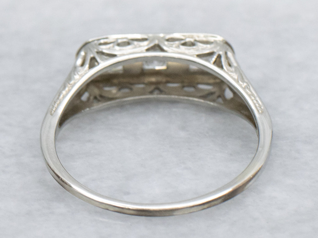 1920s Three Stone Diamond Ring with Hand Engravings