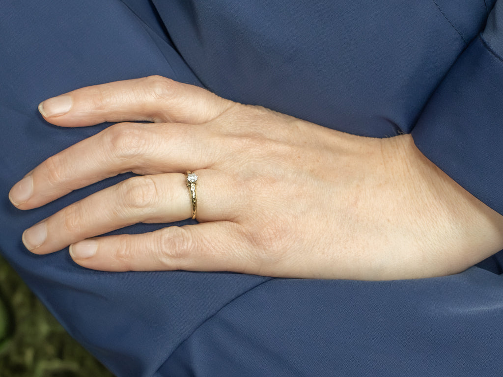 European Cut Diamond Solitaire Antique Engagement Ring with Forget Me Not Floral Detail