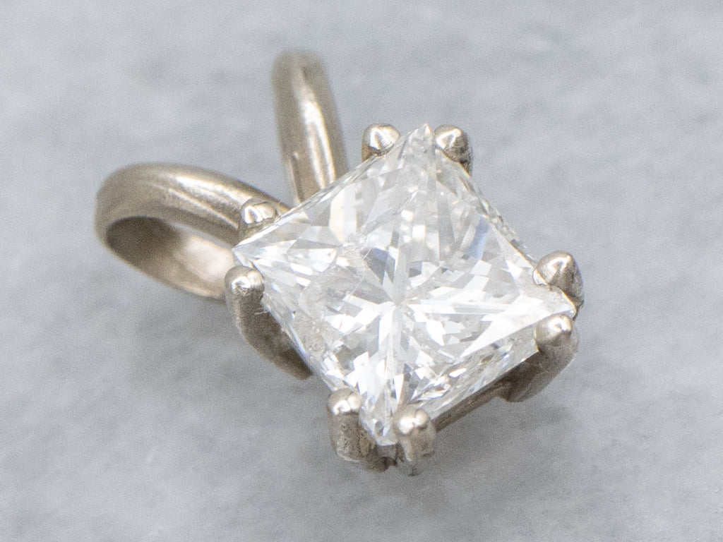 Princess-Cut Diamond White Gold Pendant with Split Bail