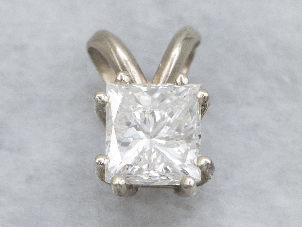 Princess-Cut Diamond White Gold Pendant with Split Bail