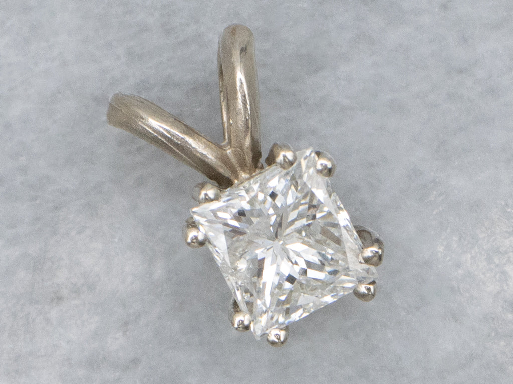 Princess-Cut Diamond White Gold Pendant with Split Bail