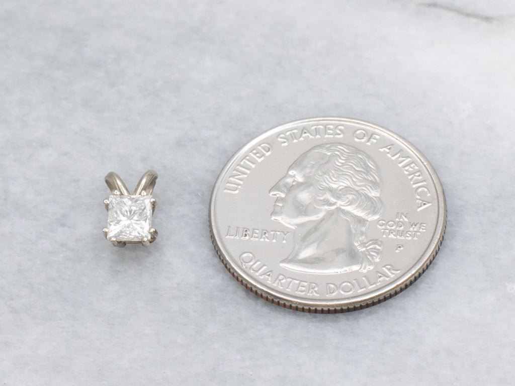 Princess-Cut Diamond White Gold Pendant with Split Bail