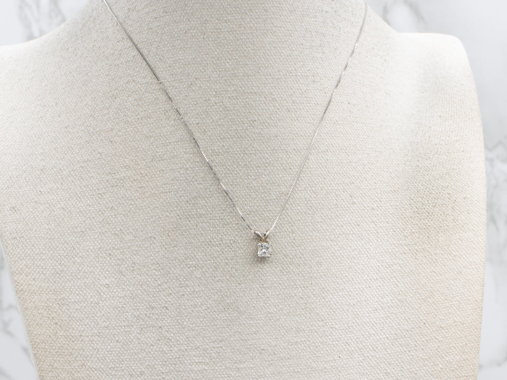 Princess-Cut Diamond White Gold Pendant with Split Bail