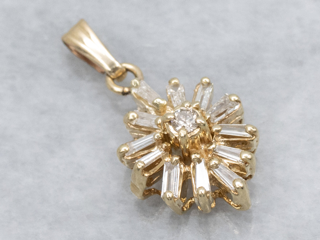 Yellow Gold Mix-Cut Diamond Snowflake Pendant