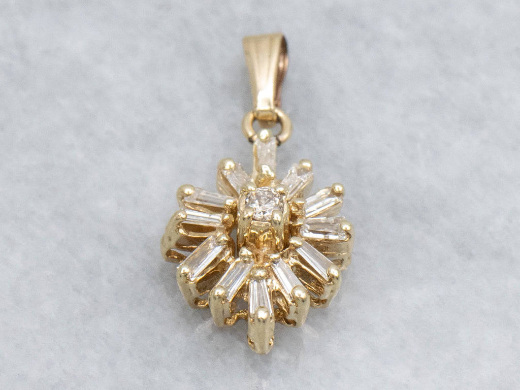 Yellow Gold Mix-Cut Diamond Snowflake Pendant