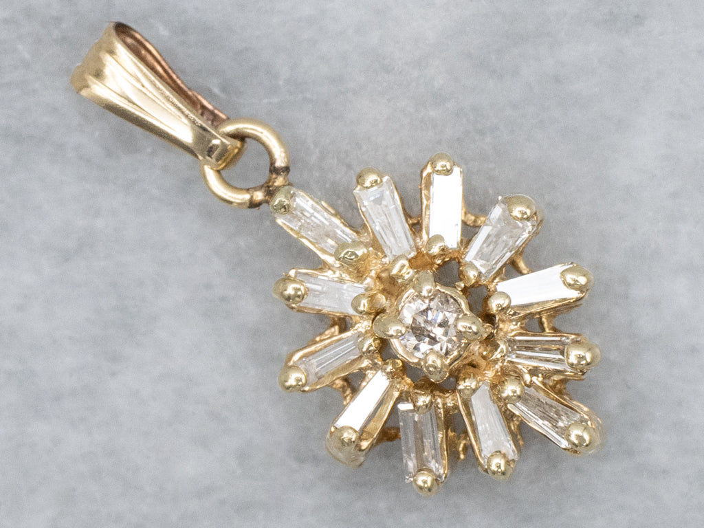 Yellow Gold Mix-Cut Diamond Snowflake Pendant