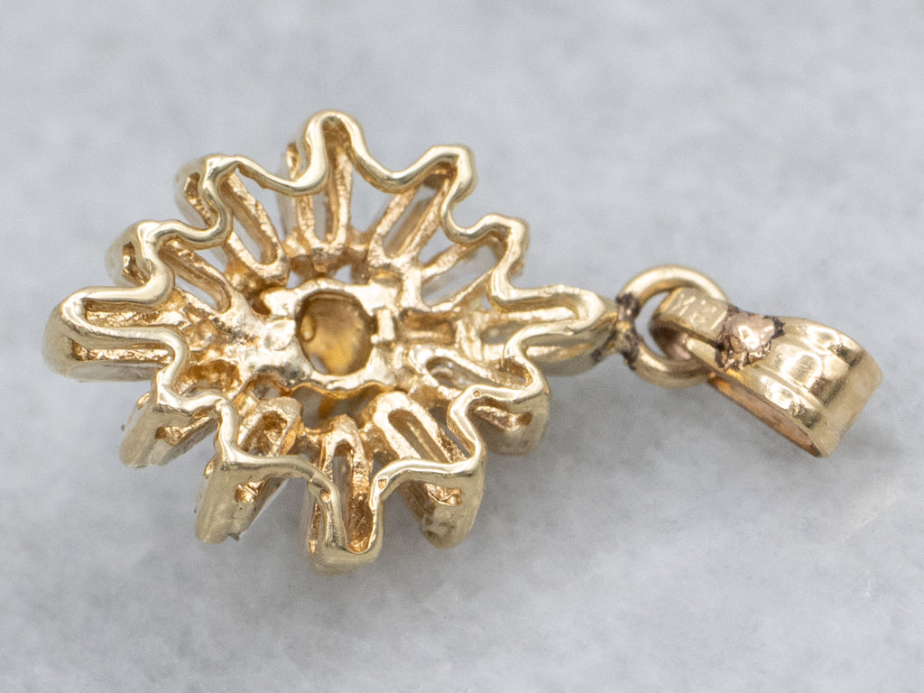 Yellow Gold Mix-Cut Diamond Snowflake Pendant