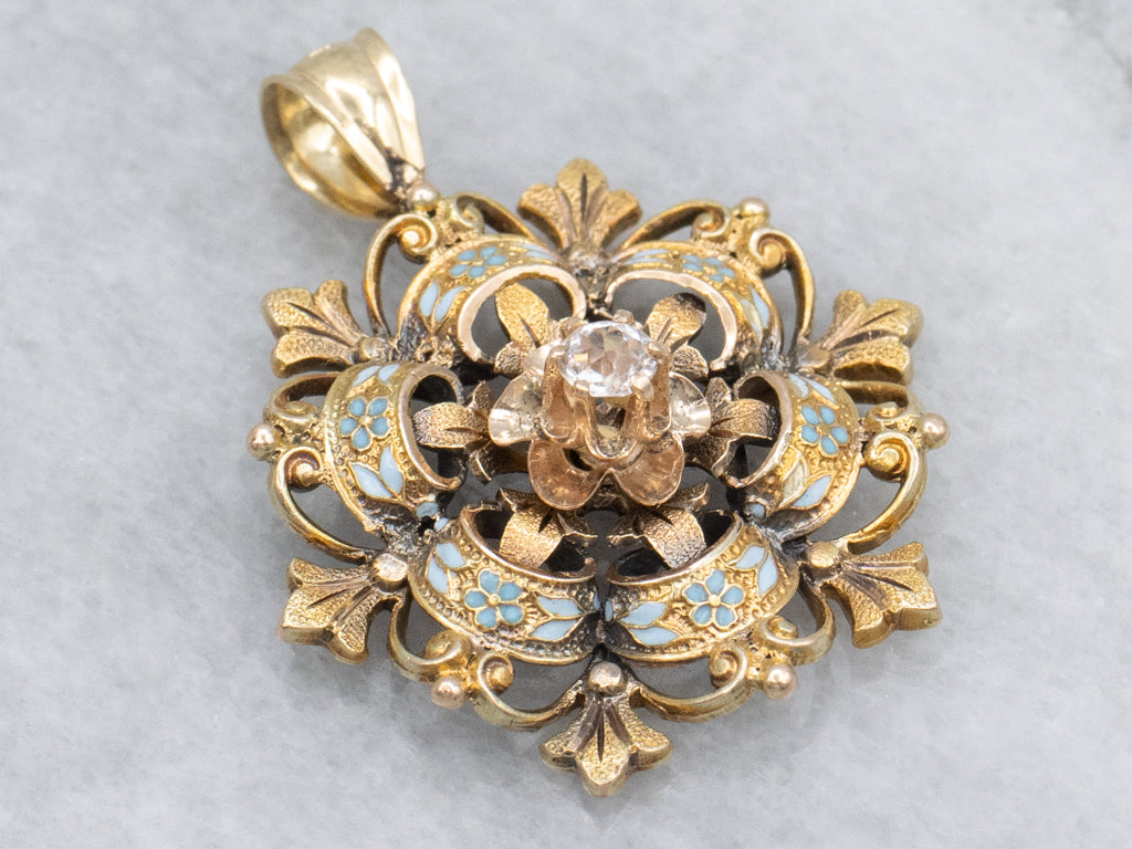 Buttercup-Set White Sapphire Forget-Me-Not Enamel Pendant